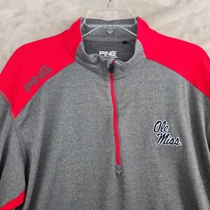 Ole Miss Rebels PING Quarter Zip Pullover Golf Shirt Men‎ XL Gray Red
